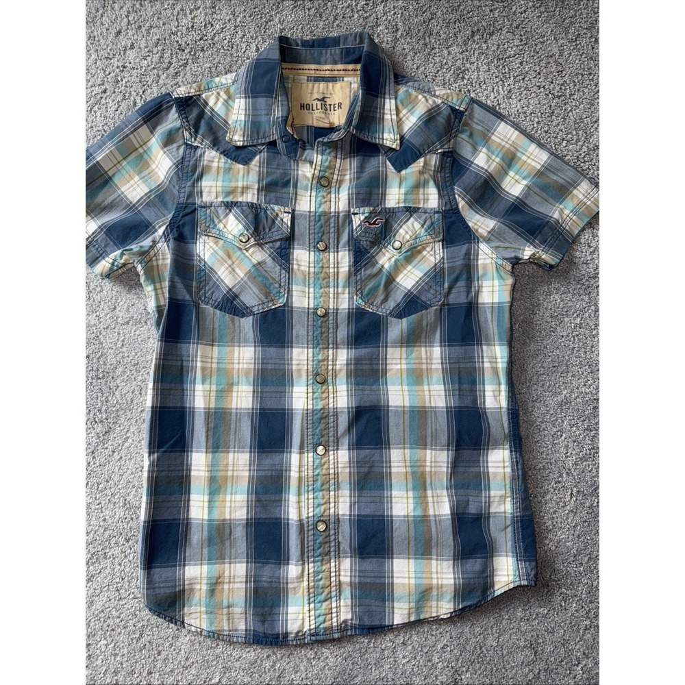 Vintage Hollister Pearl Snap Button Up Shirt Men small Plaid Heavy Military Y2K